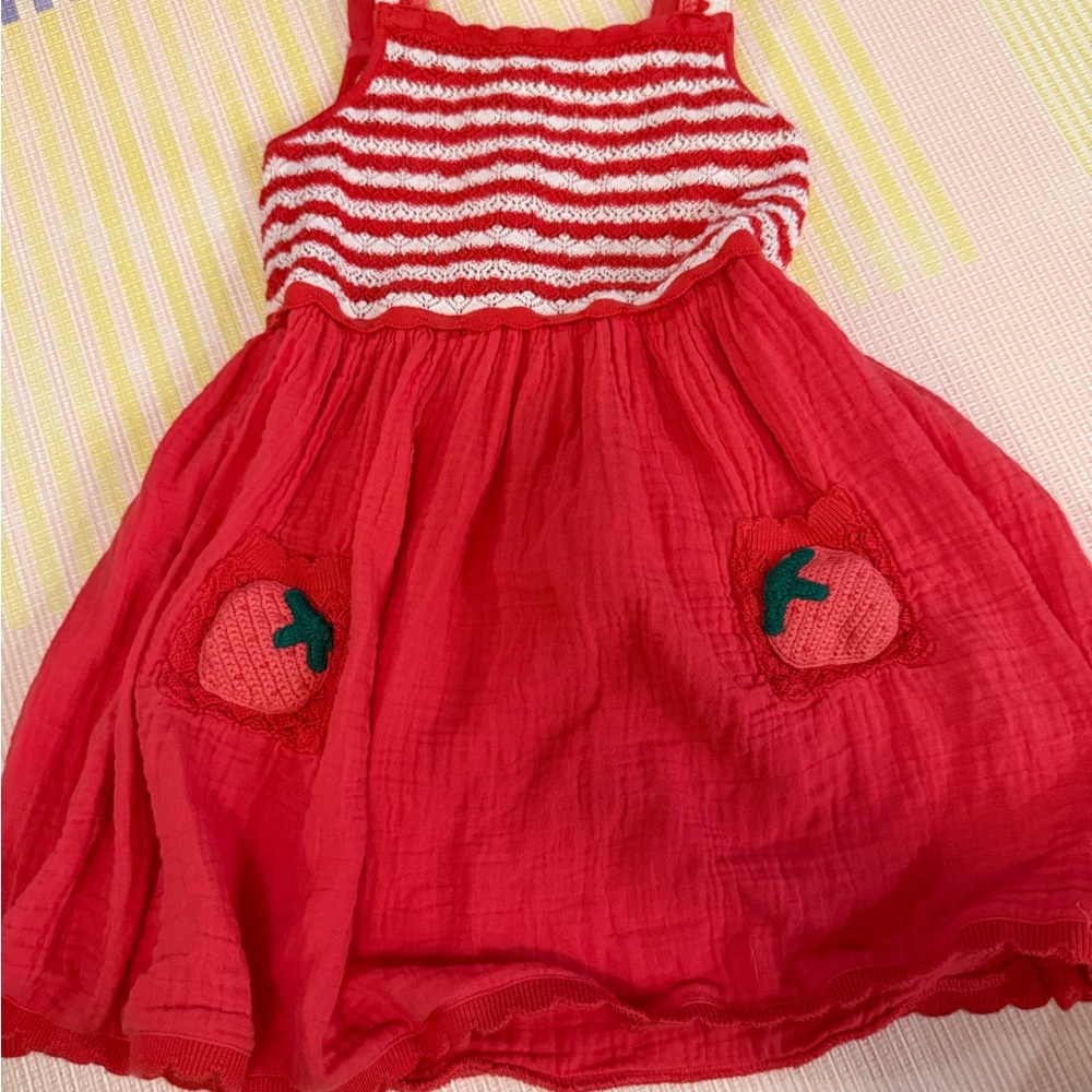 Next Red and White Striped Kids Dress with Apple Pockets